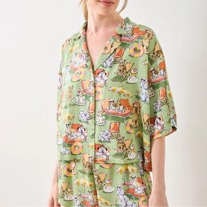 Printfresh Palm Royale Pooches - Eco Satin Sweet Dreams Top- Grasshopper Sz M